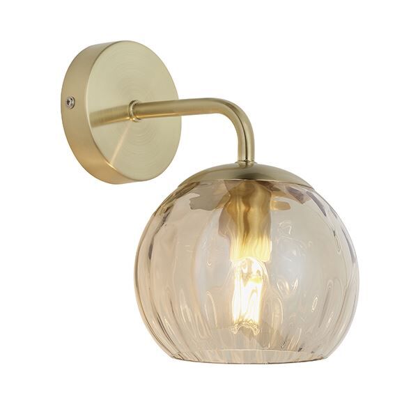 Endon Lighting - Dimple - 91970 - Satin Brass Clear Champagne Glass Wall Light