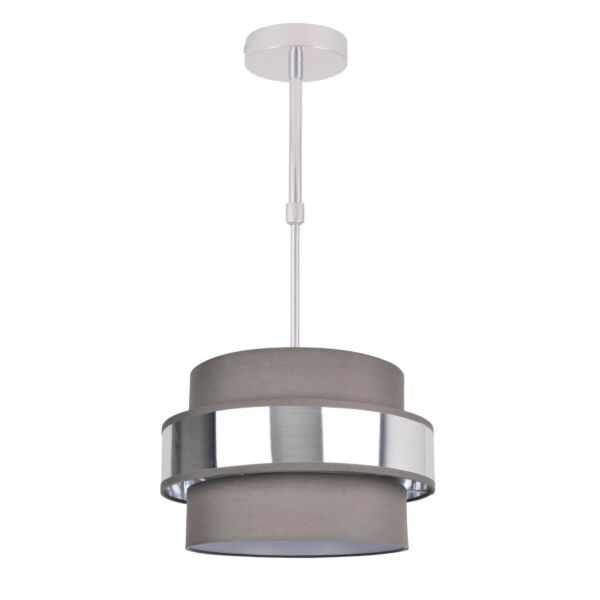 2 Tier Grey Fabric & Brushed Silver Plated Banded Ceiling Adjustable Flush Shade