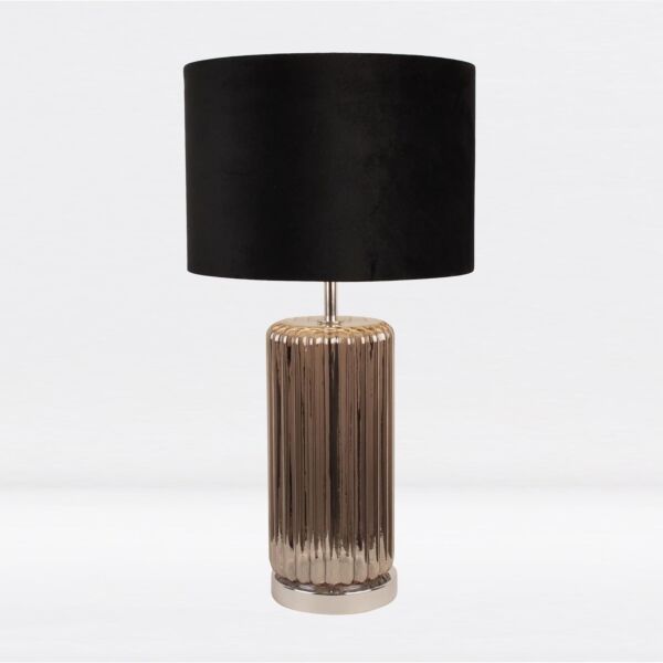 Chrome Smoke Fluted Glass Lamp with Black Velvet Shade