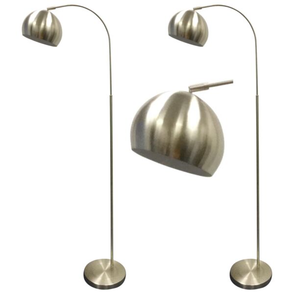 Set of 2 Satin Nickel Dome Floor Lights