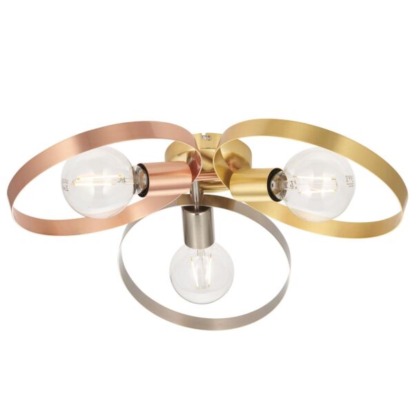 Endon Lighting - Hoop - 97663 - Brushed Brass Copper 3 Light Flush Ceiling Light