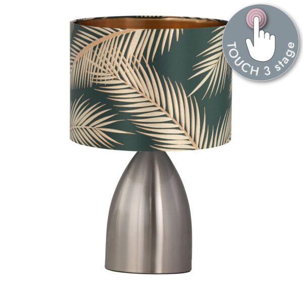 Valentina - Brushed Chrome Touch Lamp with Green Embossed Shade