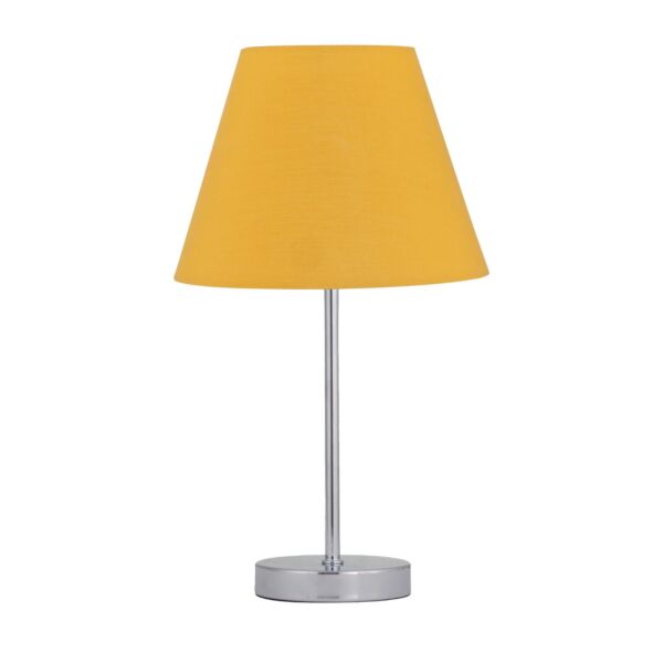 Chrome Stick Table Lamp with Ochre Fabric Shade