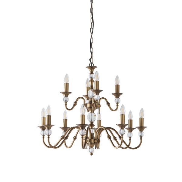 Interiors 1900 - Polina - LX124P12B - Antique Brass Clear Crystal Glass 12 Light Chandelier