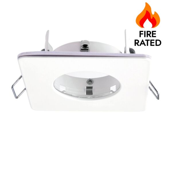 Saxby Lighting - Speculo - 80244 - White Clear Glass IP65 Square Bathroom Recessed Fire Rated Ceiling Downlight