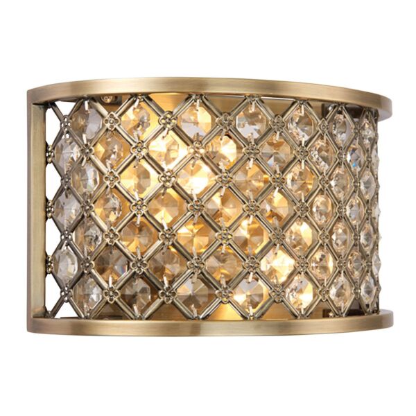 Endon Lighting - Hudson - 70559 - Antique Brass Clear Crystal Glass 2 Light Wall Washer Light