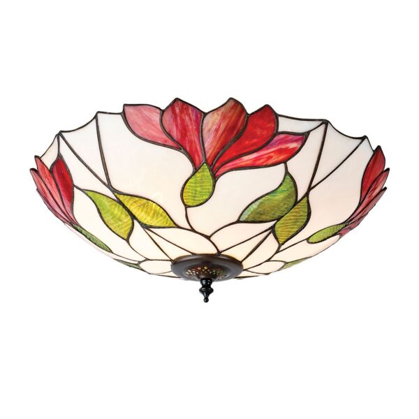 Interiors 1900 - Botanica - 63960 - Dark Bronze Tiffany Glass 2 Light Flush Ceiling Light