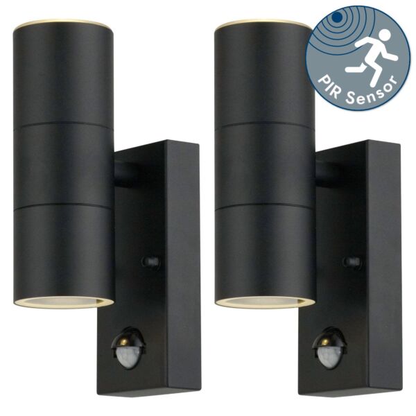 Set of 2 Blaze - Black Outdoor Up Down Motion Sensor Wall Lights