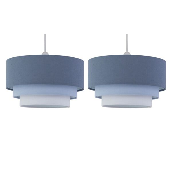 Set of 2 Gabi - Blue Ombre Linen 3 Tier Ceiling Light Shades