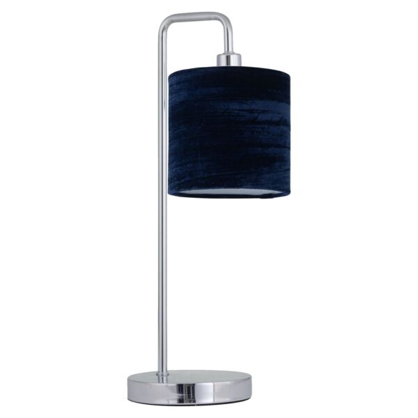 Chrome Arched Table Lamp with Navy Blue Crushed Velvet Shade