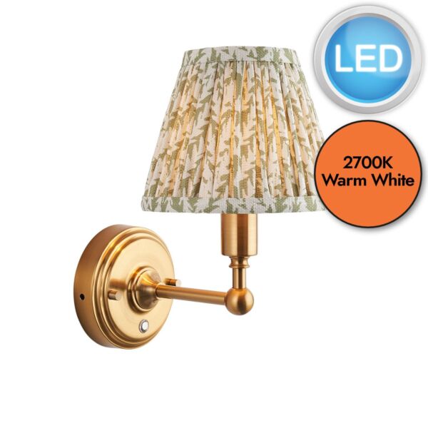 Endon Lighting - Burley Rechargeable & Leaf 16cm - 114819 - LED Aged Brass Green Touch Wall Light