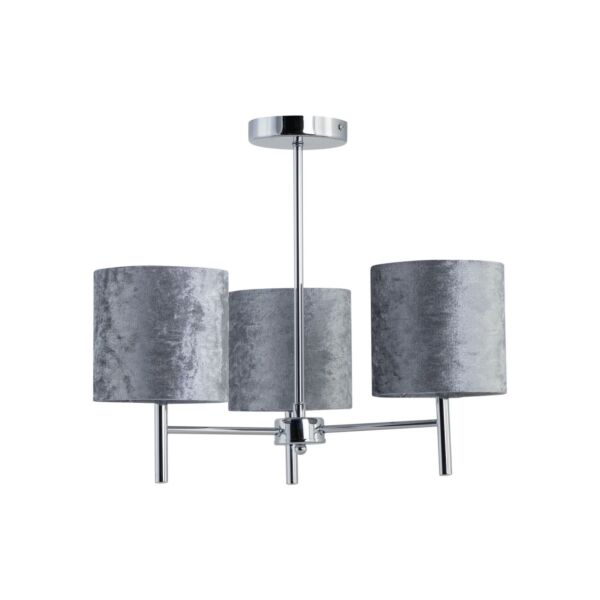 Brea - Chrome 3 Light Fitting with Grey Crushed Velvet Shades