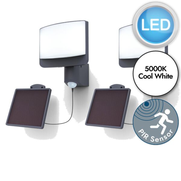 Set of 2 Sunshine - 11W LED Grey Opal IP54 Solar Outdoor Sensor Floodlights