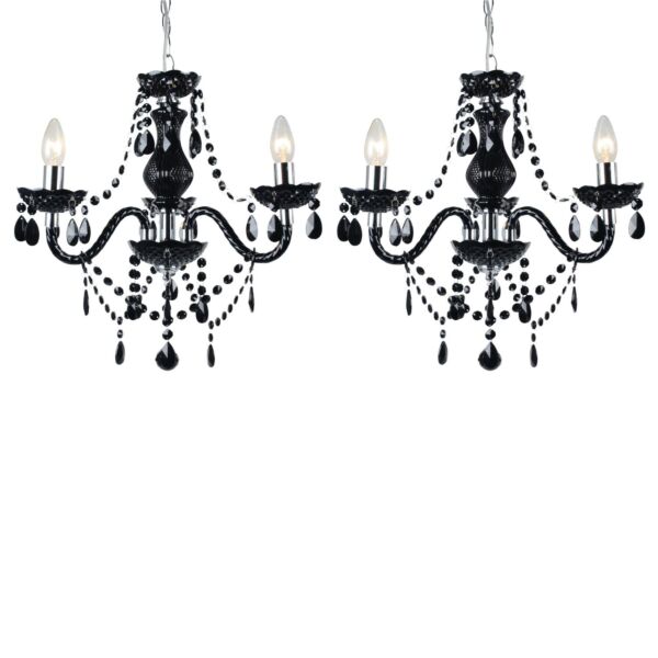 Set of 2 Black and Chrome Marie Therese Style 3 x 40W Chandelier