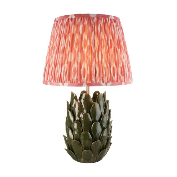 Endon Lighting - Layered Leaf & Ikat 35cm - 116443 - Olive Green Aged Brass Pink Ceramic Table Lamp With Shade