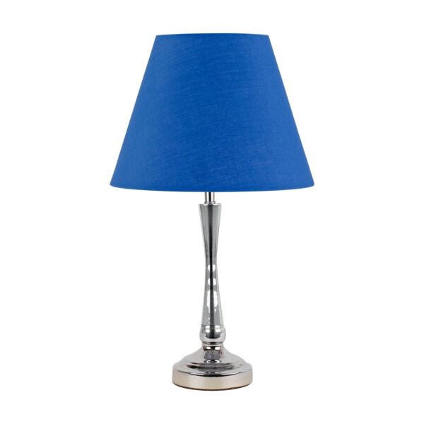 Chrome Table Lamp with Stem Detail and Royal Blue Shade