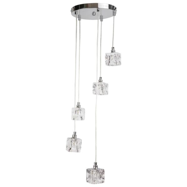 Chrome 5 Light Cluster Fitting with Ice Cube Glass Shades