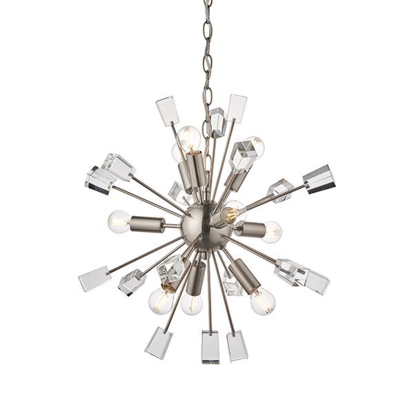 Endon Lighting - Miro - 81917 - Satin Nickel Clear Crystal Glass 9 Light Ceiling Pendant Light