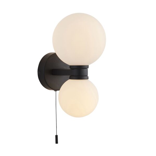 Endon Lighting - Pulsa - 93523 - Black White Glass 2 Light IP44 Pull Cord Bathroom Wall Light