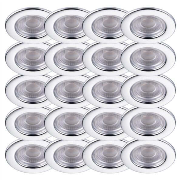 Set of 20 Chrome Fire Rated 6W LED 3000K Recessed Downlights