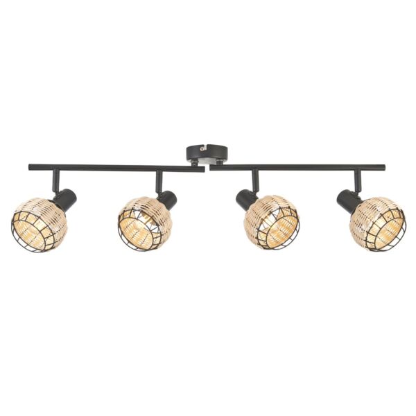 Goa - Black and Natural Rattan 4 Light Ceiling Spotlight Bar