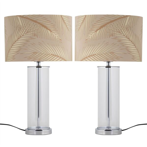 Set of 2 Aura - Chrome Table Lamps with Champagne & Gold Leaf Shades