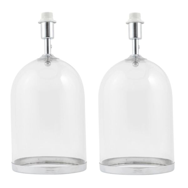 Pair of Large Chrome and Glass Cloche Design Table Lamp Bases