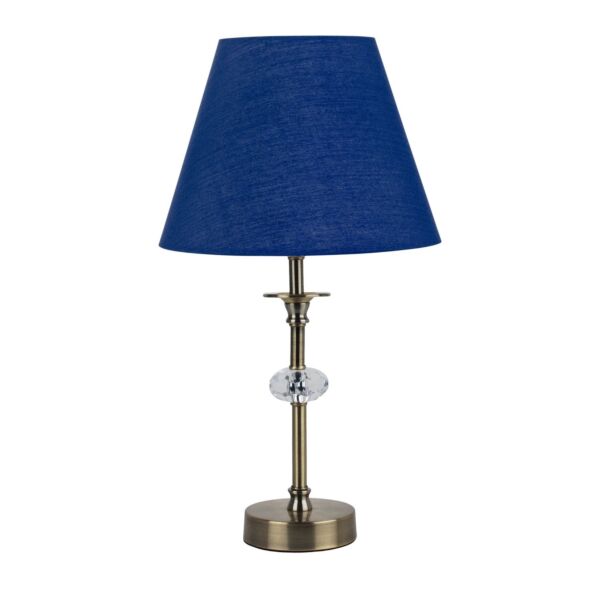 Antique Brass Table Lamp with Facet Detail and Navy Blue Shade