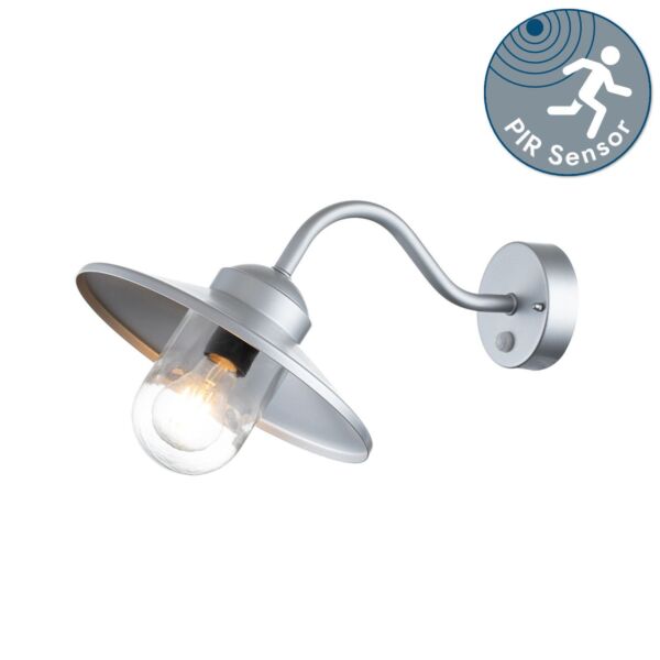 Elstead Lighting - Klampenborg - KLAMPENBORG-PIR-SIL - Silver Clear Glass IP44 Outdoor Sensor Wall Light