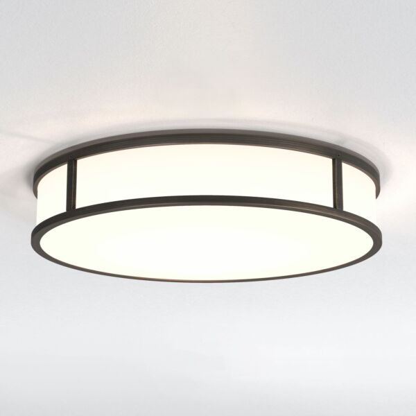 Astro Lighting - Mashiko 400 Round - 1121085 - Bronze & White Glass 3 Light IP44 Bathroom Ceiling Flush Light