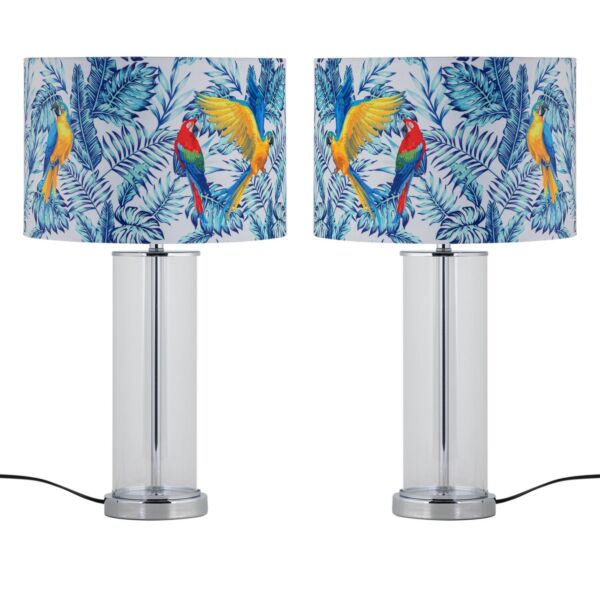 Set of 2 Aura - Chrome Table Lamps with Parrot Velvet Shades