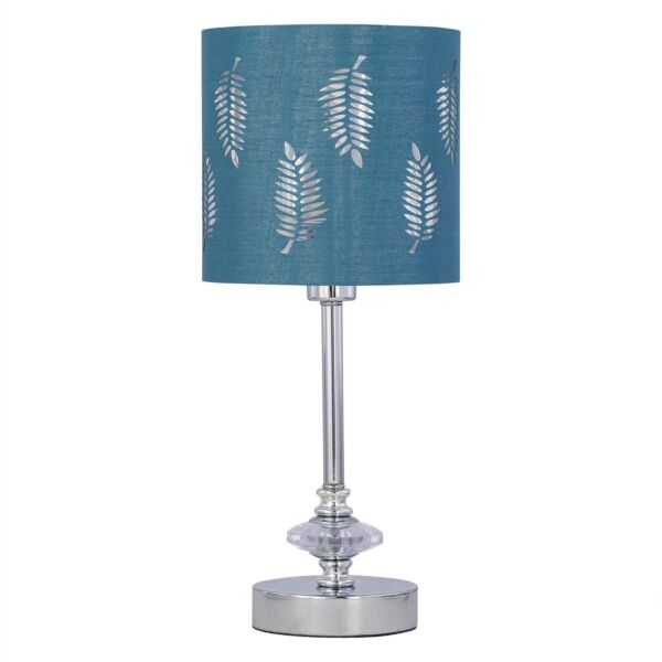 Chrome Jewelled Table Lamp with Teal Fern Shade