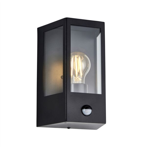 Endon Lighting - Huntington - 120552 - Black Clear Glass IP44 Outdoor Sensor Wall Light