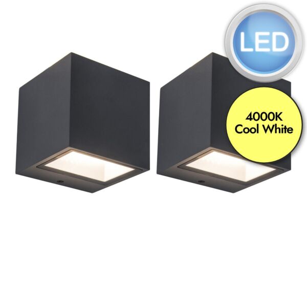 Set of 2 Gemini - LED Dark Grey Clear Glass 2 Light IP54 Outdoor Wall Washer Lights