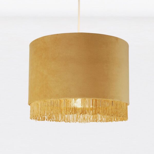 Sand Velvet With Chrome Inner Tassled Light Shade