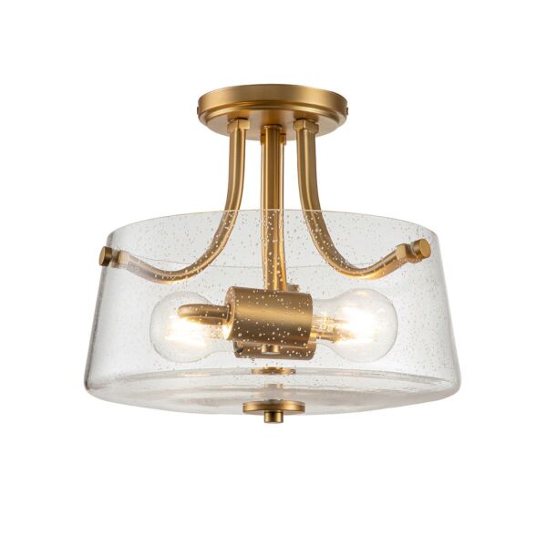 Quoizel Lighting - Hollister - QZ-HOLLISTER-SF-BB - Brushed Brass Clear Glass 2 Light Flush Ceiling Light