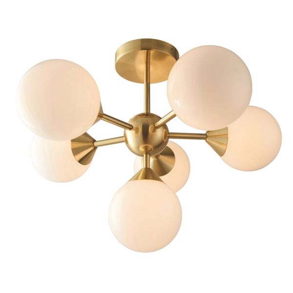 Endon Lighting - Oscar - 76501 - Satin Brass White Glass 6 Light Flush Ceiling Light