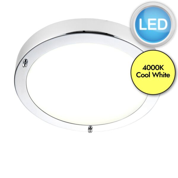 Saxby Lighting - Portico LED - 54676 - LED Chrome Frosted Glass IP44 Bathroom Ceiling Flush Light