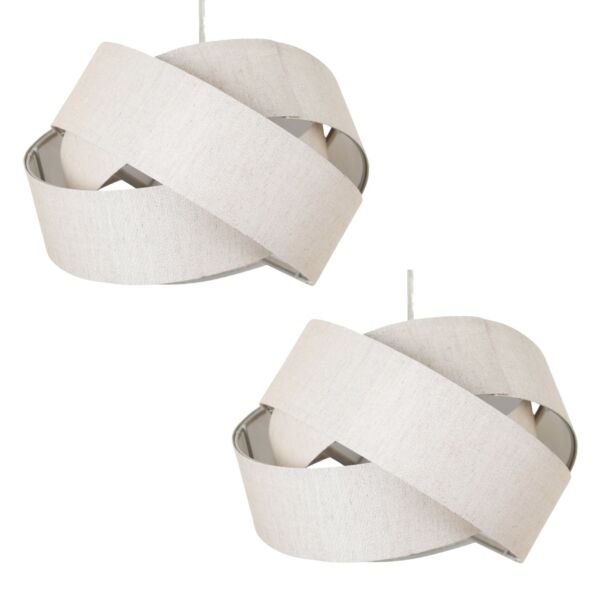 Set of 2 Twist - Pale Gold Shimmer Linen Layered Pendant Shades