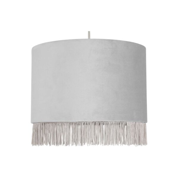 Fringed - Silvery Grey 23cm Fringed Velvet Pendant Shade