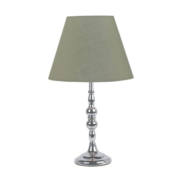 Chrome Table Lamp with Decorative Stem and Sage Green Shade