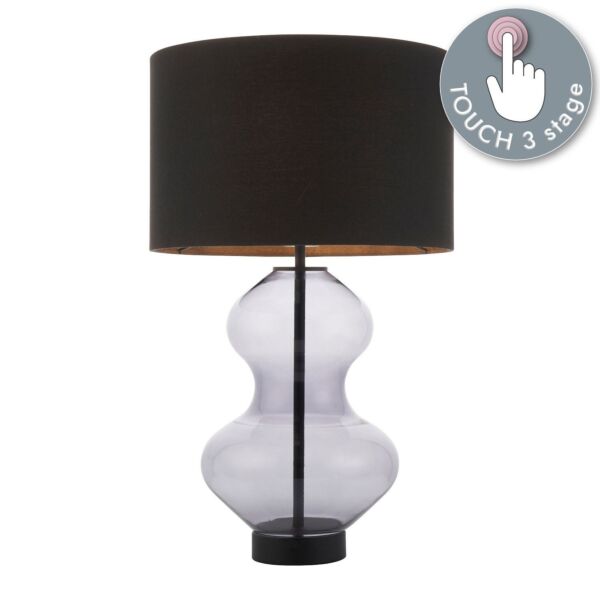 Thompson - Black Grey Glass Touch Table Lamp With Shade