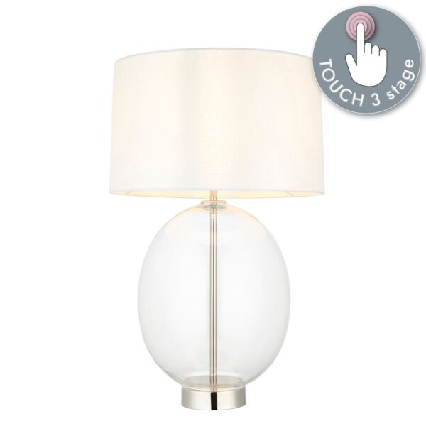 Dawson - Nickel Glass Vintage White Touch Table Lamp With Shade