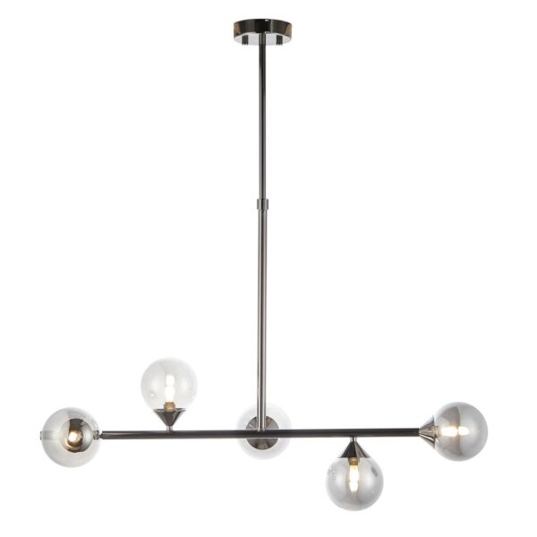 Piper - Black Chrome Smoked Glass 5 Light Bar Ceiling Pendant Light