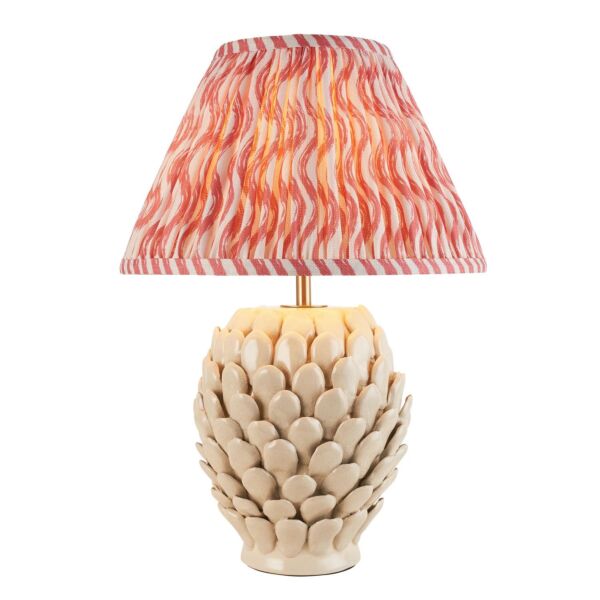 Endon Lighting - Layered Leaf & Ripple 30cm - 116415 - Cream Crackle Aged Brass Pink Ceramic Table Lamp With Shade