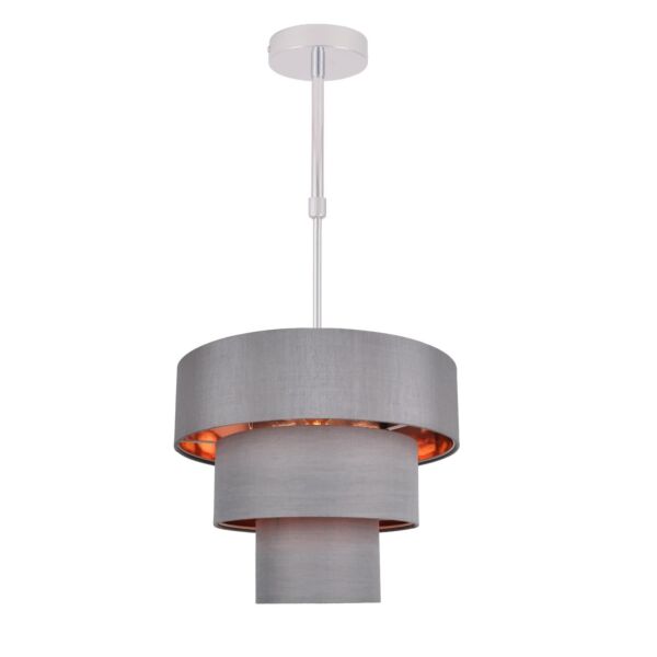 Staggered 3 Tier Grey Faux Silk Slub Fabric Ceiling Adjustable Flush Shade with Copper Board Inner