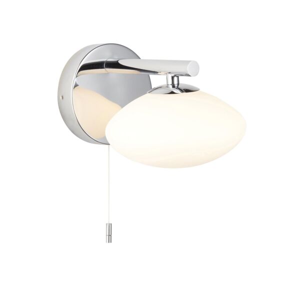 Doge - Chrome & Opal Glass IP44 Pull Cord Bathroom Wall Light