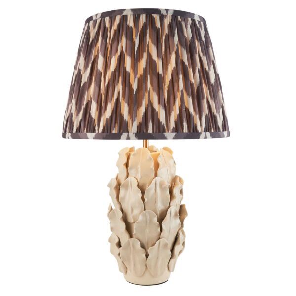 Endon Lighting - Layered Leaf & Zigzag 35cm - 116455 - Cream Crackle Aged Brass Grey Ceramic Table Lamp With Shade