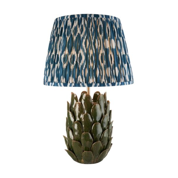 Endon Lighting - Layered Leaf & Ikat 35cm - 116451 - Olive Green Aged Brass Blue Ceramic Table Lamp With Shade