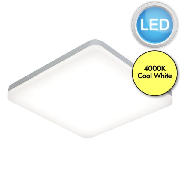 Saxby Lighting - Noble - 54487 - LED Opal Silver IP44 Square Bathroom Ceiling Flush Light